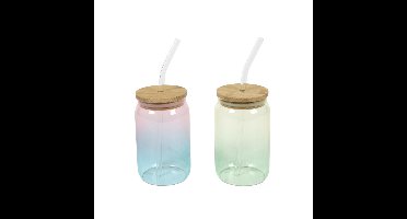 Drinkglas met rietje en deksel Ø7,6x13cm