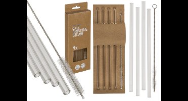 Glazen drinkrietjes 4 stuks met borstel