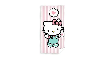 Hello Kitty handdoek roze/wit 70 x 140 cm
