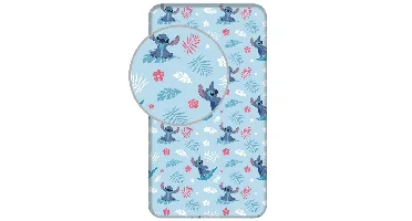 Stitch hoeslaken Blue -Eenpersoons - 90 x 200 cm - Katoen