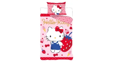 Hello Kitty Aardbei Dekbedovertrek 140 X 200 cm - 70x90 cm - katoen