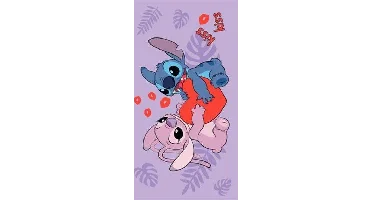Stitch en Angel strandlaken Kiss paars 70 x 140 cm Katoen