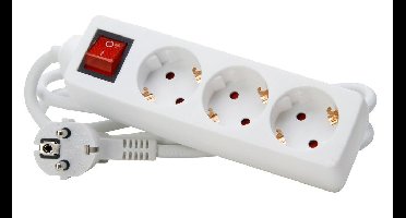 Kopp tafelcontactdoos 3-voudig 45g RA+schak. wit (1.4mtr)