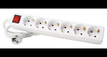 Kopp tafelcontactdoos 6-voudig 45g RA+schak. wit (1.4mtr)