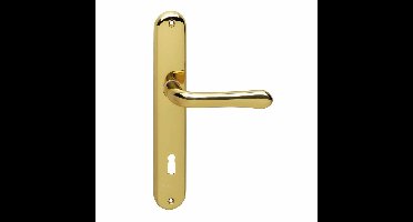 Deurkruk Saturnus op schild ovaal 236x37mm sleutelgat 110mm messing gelakt