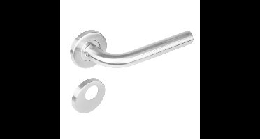 Deurkruk 1270 Recht op rond rozet staal met 7mm nok met rondcilinderplaatjes RVS