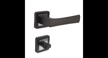 Deurkruk Candy op vierkant rozet antaciet/chroom + WC rozetten 8mm vastdraaibaar geveerd