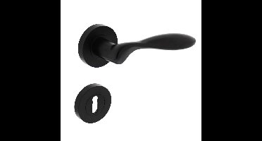 Deurkruk George op ronde rozet 52x10mm met nokken + sleutelplaatjes mat zwart