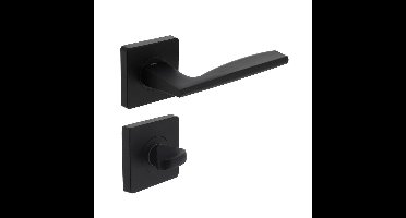 Deurkruk Apollo op vierkant rozet + nokken incl. WC sluiting 8mm mat zwart