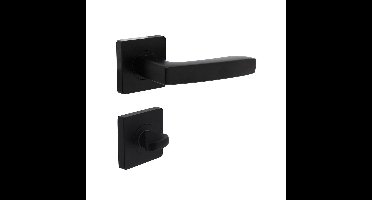 Deurkruk Minos op vierkant rozet + nokken incl. WC sluiting 7 mm mat zwart