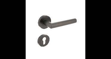 Deurkruk Bastian op ronde rozet met nokken ø52x10mm en profielcilinderplaatjes antraciet-grijs