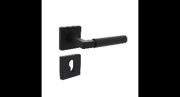 Deurkruk Baustil op vierkante rozet met nokken 55x55x10mm en profielcilindergat plaatjes zwart