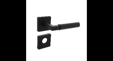 Deurkruk Baustil op vierkante rozet met nokken 55x55x10mm en rondcilindergat plaatjes zwart
