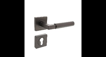 Deurkruk Baustil op vierkante rozet met nokken 55x55x10mm en profielcilindergat plaatjes antraciet-g