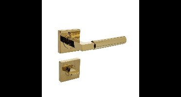 Deurkruk Baustil op vierkante rozet met nokken 55x55x10mm en WC7mm PVD messingkleur