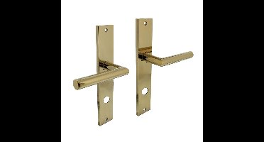 Deurkruk Bastian op schild rechthoekig 245x45mm rondcilindergat 78mm PVD messingkleur