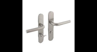 Deurkruk Recht op schild verdekt ovaal 219x40mm met nokken wc 72/8mm rvs EN1906/4