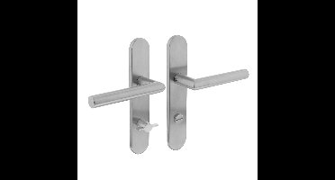 Deurkruk Jura op schild verdekt ovaal 219x40mm met nokken wc 78/8mm rvs EN1906/4