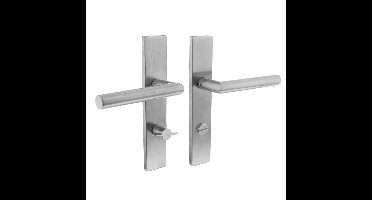 Deurkruk Jura op schild verdekt rechthoekig 219x40mm met nokken wc 72/8mm rvs EN1906/4