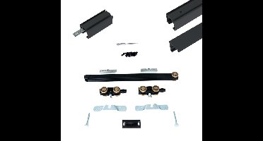 Xperta set 2m rail - Zwart - wand z. vloerpl. - Enkele deur - Dubbele softclose - opbouw