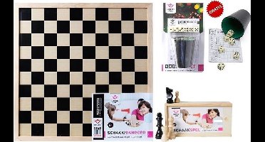 Longfield Compleet Schaakspel - met dubbelzijdig spelbord met schaakstukken en dobbelset
