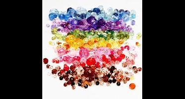 Facet kralen, d 4-12 mm, gatgrootte 1-2,5 mm, diverse kleuren, 7x250 gr