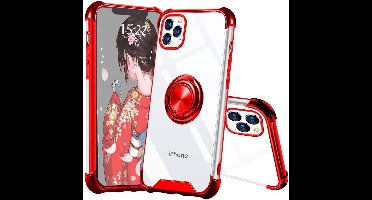 Hoesje Geschikt voor iPhone 12 / 12 Pro hoesje - Backcover met Ringhouder - Verstevigde hoeken - Transparant / Rood