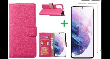 Hoesje Geschikt Voor Samsung Galaxy S21 hoesje bookcase Pink - Hoesje Geschikt Voor Samsung Galaxy s21 hoesje bookcase wallet case portemonnee book case hoes cover hoesjes met 2 stuks Screenprotector