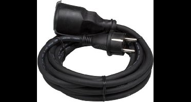 Perel Verlengkabel, H05RR-F 3G1.5, 5 m, 16 A/230 V, 3680 W, type E/F, IP44, rubber, zwart