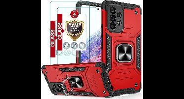Hoesje Geschikt Voor Samsung Galaxy A53 Hoesje Heavy Duty Armor Hoesje Rood - Galaxy A53 5G Case Kickstand Ring cover met Magnetisch Auto Mount- Hoesje Geschikt Voor Samsung Galaxy A53 screenprotector 2 pack