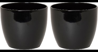 Floran Bloempot - 2x stuks - zwart - glanzend - keramiek - 32 x 27 cm - plantenpotten binnen