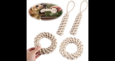 Hondenspeelgoedtouw, 4 stuks touwspeelgoed voor kleine honden, hondenspeeltje voor tandenpoetsen en kauwen, gevlochten touw voor honden, interactieve gevlochten katoenen hondentouwknoop