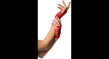 Vingerloze net handschoenen kort rood