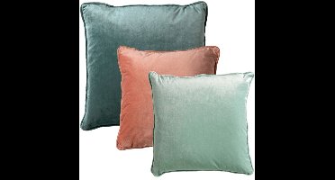 Dutch Decor - KUSSENSET - 3-delig - Velvet Layers - 60x60 cm, 45x45 cm - inclusief binnenkussens - groen, roze - Met Ritssluiting – Decoratie Kussens - Comfortabele kussentjes voor op de Bank