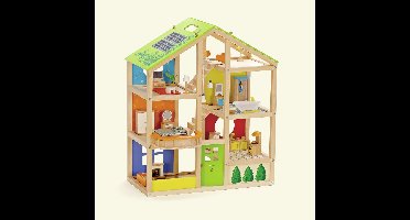 Hape Poppenhuis Vier Seizoenen - Volledig Ingericht Houten Poppenhuis met 36 Onderdelen, 3 Jaar+