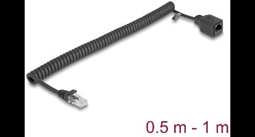 Delock RJ45 Coiled Cable plug to jack Cat.5e UTP 0.5 m to 1 m black