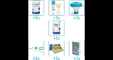 Zwembad Onderhoudspakket - Onderhoud Zwembad - bevat Chloor - Testrips - Chloordrijver - Chloor - Schoonmaakset - Scrubborstel en Zwembadgids (7-delig)