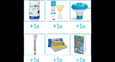 Zwembad Onderhoudspakket - Onderhoud Zwembad - bevat Chloor - Testrips - Chloordrijver - Thermometer - Scrubborstel en Zwembadgids (6-delig)
