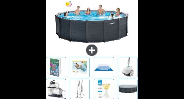 Intex Rond Graphite Gray Panel Zwembad - 478 x 124 cm - Inclusief Pomp - Ladder - Grondzeil - Afdekzeil - Loungebed - Stofzuiger - 9-delig