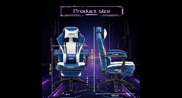 Gamestoel – Gamingstoel – Gaming Chair – Bureaustoel – Game Stoel – Verstelbare Voetensteun – Ergonomische Lendensteun – PU Leer – 360° Draaibaar – Stevig Metaal – Khaki/Wit