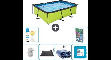 EXIT Rechthoekig Lime Frame Zwembad - 220 x 150 x 65 cm - Inclusief Pomp Solar Mat - Solarzeil - Vloertegels - 7-delig