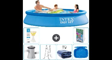 Intex Rond Opblaasbaar Easy Set Zwembad - 305 x 61 cm - Blauw - Inclusief Pomp Ladder - Solarzeil - Voetenbad - 7-delig