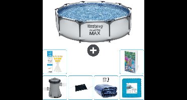 Bestway Rond Steel Pro MAX Zwembad - 305 x 76 cm - Grijs - Inclusief Pomp Solar Mat - Solarzeil - Vloertegels - 7-delig