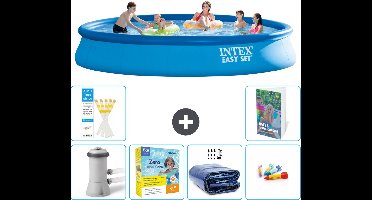 Intex Rond Opblaasbaar Easy Set Zwembad - 457 x 84 cm - Blauw - Inclusief Pomp Onderhoudspakket - Solarzeil - Speelgoed - 7-delig