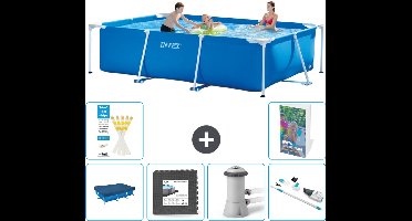 Intex Rechthoekig Frame Zwembad - 300 x 200 x 75 cm - Blauw - Inclusief Afdekzeil - Vloertegels - Zwembadfilterpomp - Stofzuiger - 7-delig