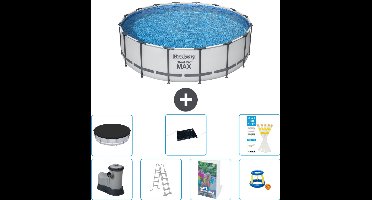 Bestway Rond Steel Pro MAX Zwembad - 488 x 122 cm - Grijs - Inclusief Pomp - Ladder - Afdekzeil - Solar Mat - Speelgoed - 8-delig