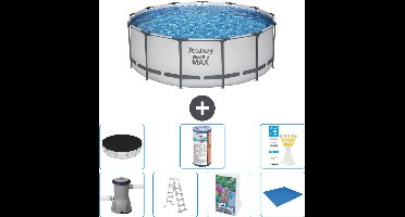 Bestway Rond Steel Pro MAX Zwembad - 396 x 122 cm - Grijs - Inclusief Pomp - Ladder - Afdekzeil - Filter - Grondzeil - 8-delig