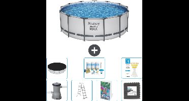 Bestway Rond Steel Pro MAX Zwembad - 396 x 122 cm - Grijs - Inclusief Pomp - Ladder - Afdekzeil - Onderhoudspakket - Vloertegels - 8-delig