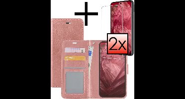 Hoesje - Met 2x Screenprotector - Geschikt voor Google Pixel 8a - Luxe Pasjeshouder - Bookcase Portemonee - Flip Case - Kunstleer Book Case - Flipcase Hoes - Book Cover - Walletcase - Portemonneehoes - Rosé goud