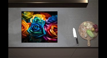 Inductieplaat Beschermer - Boeket van Rozen in Meerdere Felle Kleuren - 60x52 cm - 2 mm Dik - Inductie Beschermer - Bescherming Inductiekookplaat - Kookplaat Beschermer van Wit Vinyl